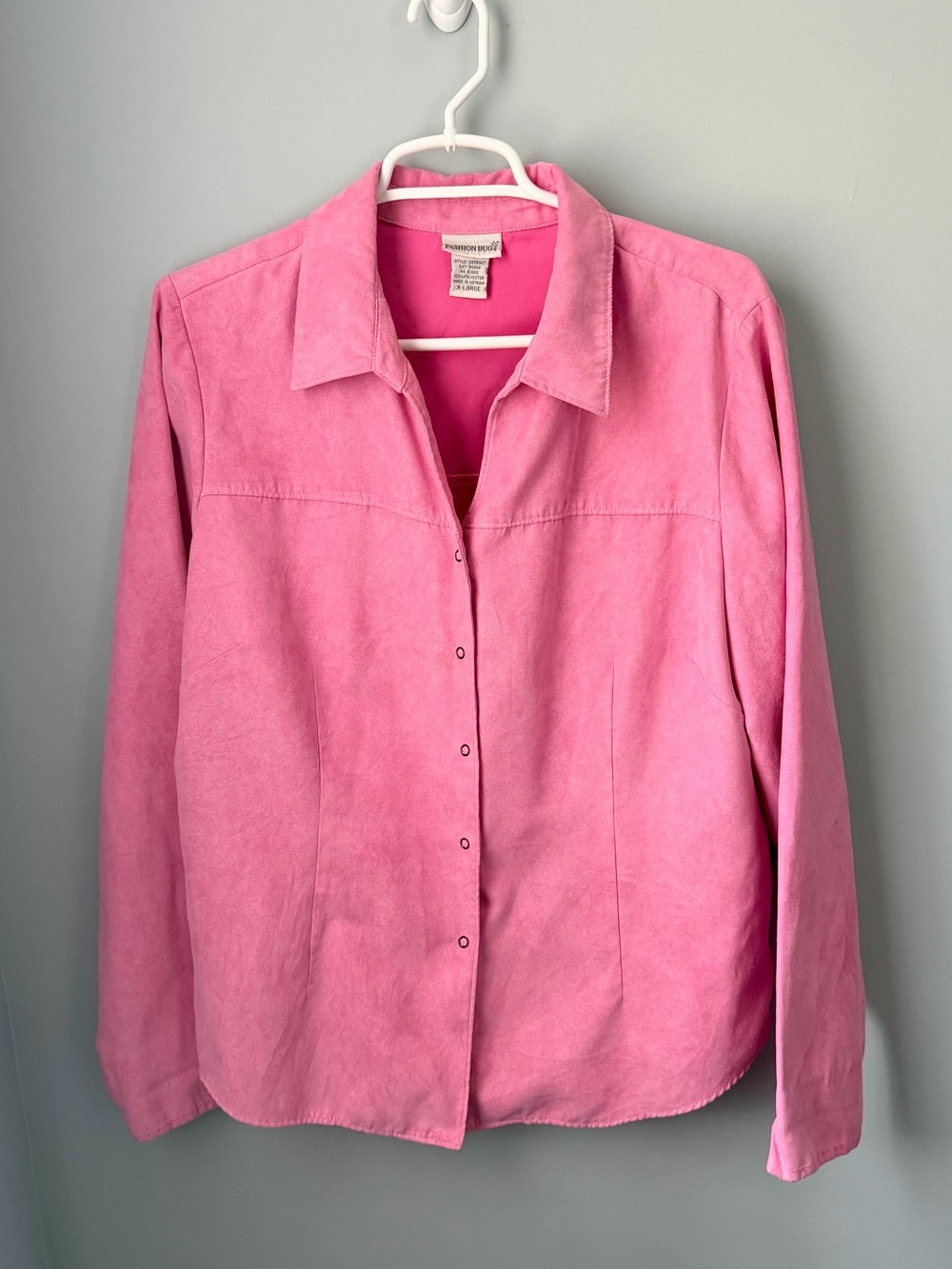 Vintage Fashion Bug Pink Snap-Front Faux Suede Button Down Shirt XL